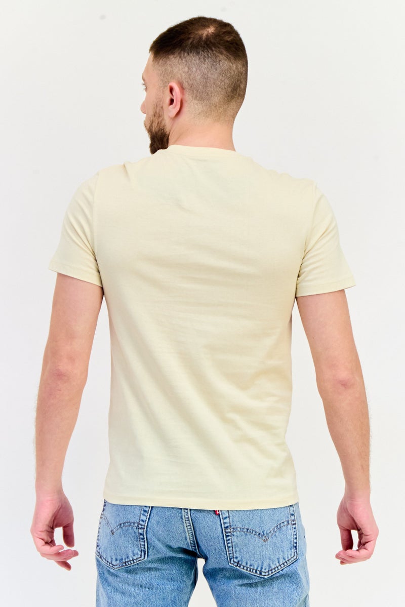 Celio Men Crew Neck Short Sleeves Graphic Print T-Shirt, Beige - Image 3